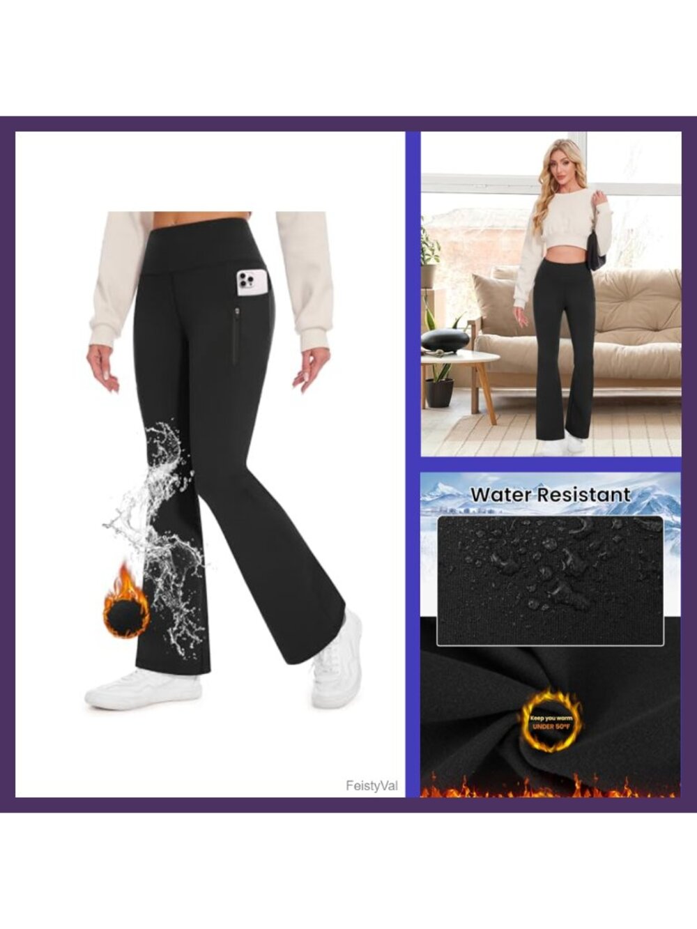 Waterproof Fleece Lined Flared Hiking Pants High Waist Thermal